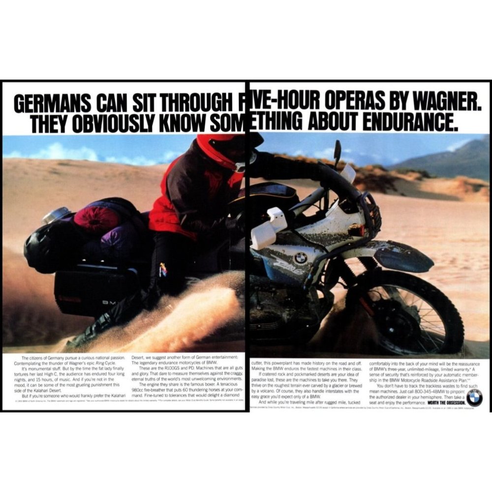 1993 BMW R100GS Endurance Motorcycle 2 Page Vintage Print Ad Kalahari Wall Art